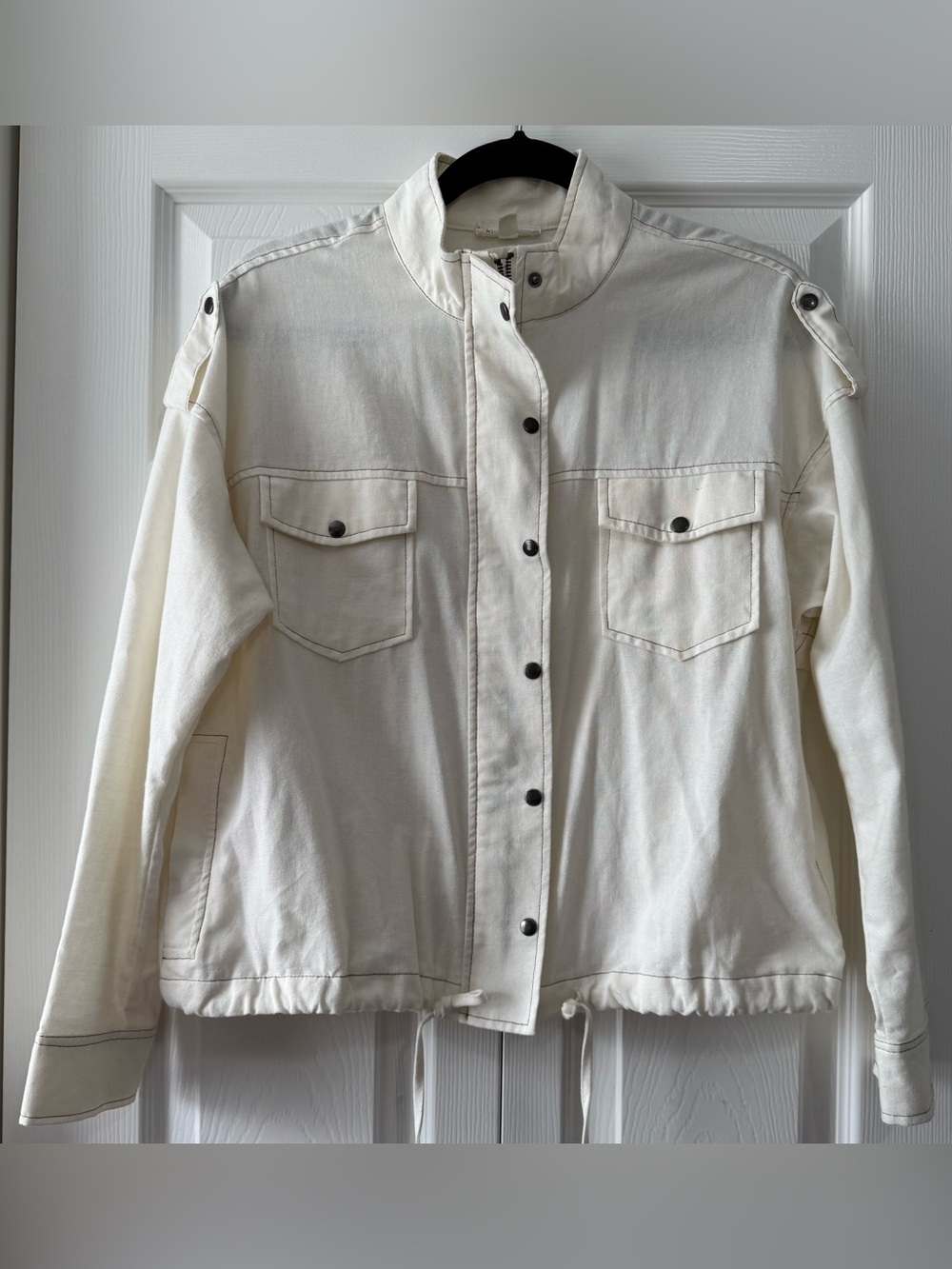 Blu Pepper Linen Blend Utility Jacket Cream Ivory Snap Front Medium